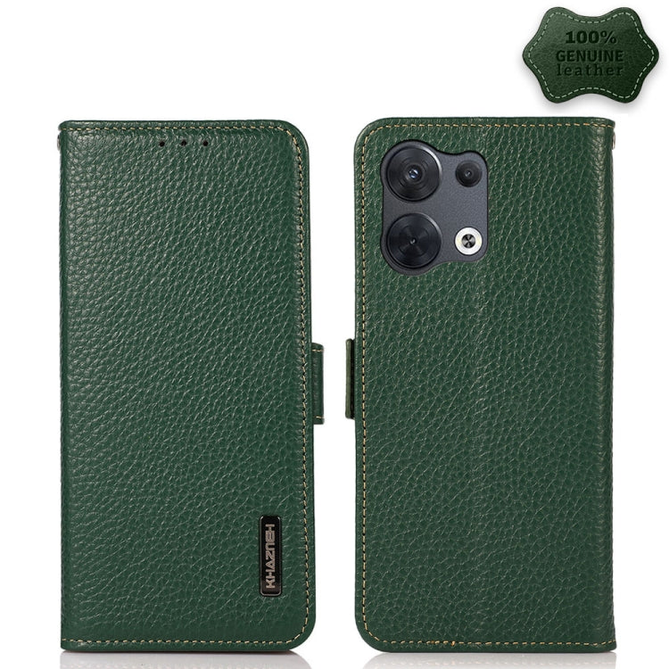 For OPPO Reno8 5G KHAZNEH Side-Magnetic Litchi Genuine Leather RFID Phone Case(Green) Eurekaonline