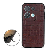 For OPPO Reno8 Crocodile Texture Genuine Leather Phone Case(Brown) Eurekaonline