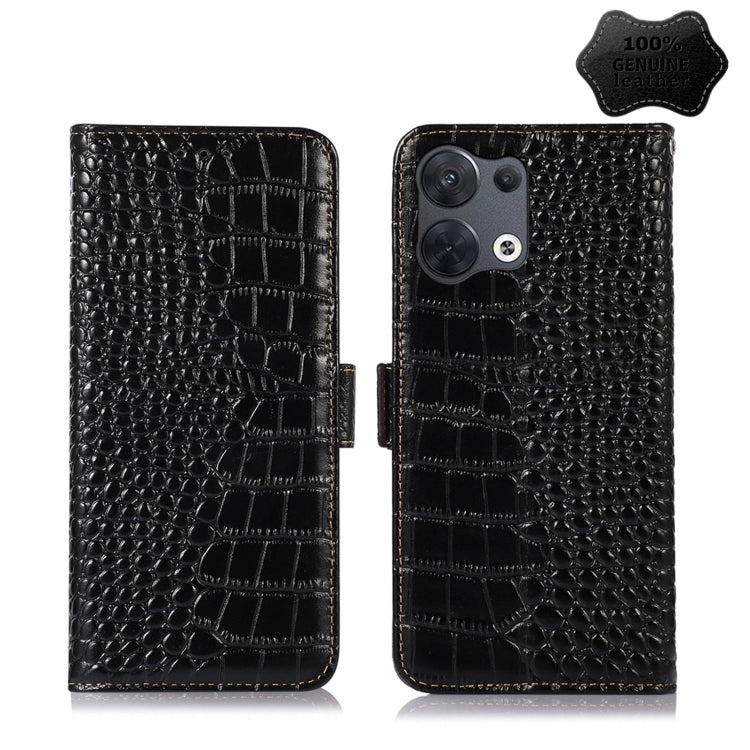 For OPPO Reno8 Crocodile Top Layer Cowhide Leather Phone Case(Black) Eurekaonline