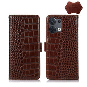 For OPPO Reno8 Crocodile Top Layer Cowhide Leather Phone Case(Brown) Eurekaonline