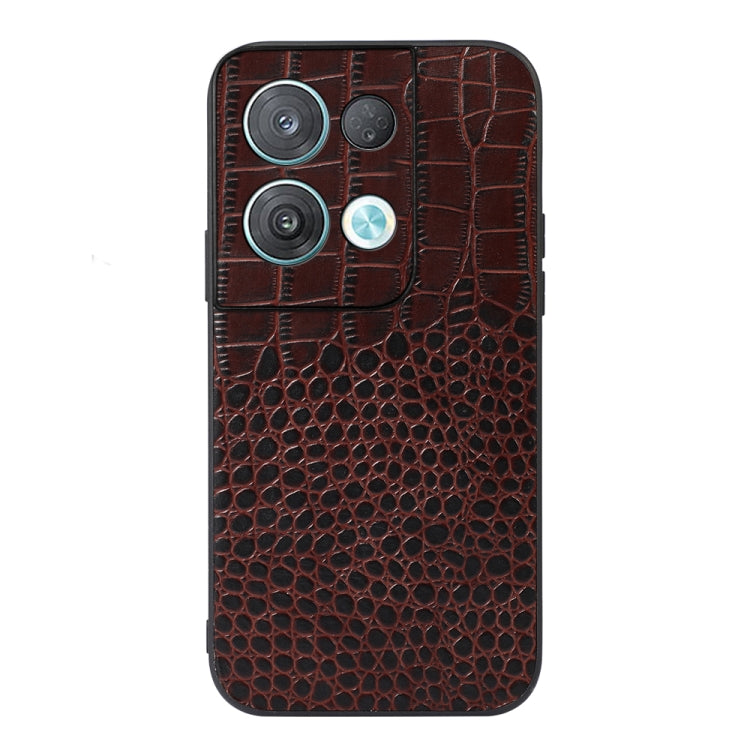 For OPPO Reno8 Crocodile Top Layer Cowhide Leather Phone Case(Coffee) Eurekaonline