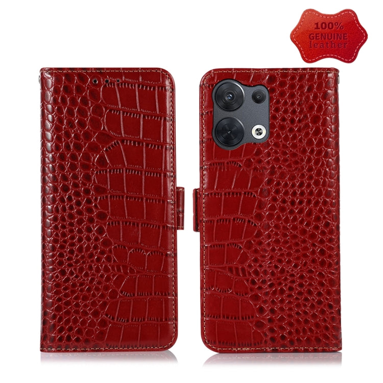 For OPPO Reno8 Crocodile Top Layer Cowhide Leather Phone Case(Red) Eurekaonline