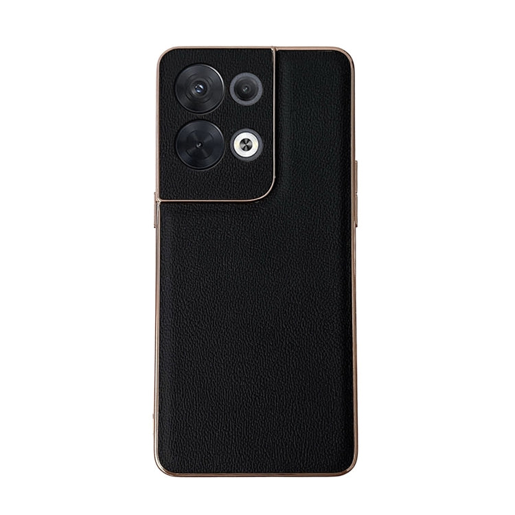 For OPPO Reno8 Genuine Leather Luolai Series Nano Plating Phone Case(Black) Eurekaonline