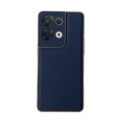 For OPPO Reno8 Genuine Leather Luolai Series Nano Plating Phone Case(Dark Blue) Eurekaonline