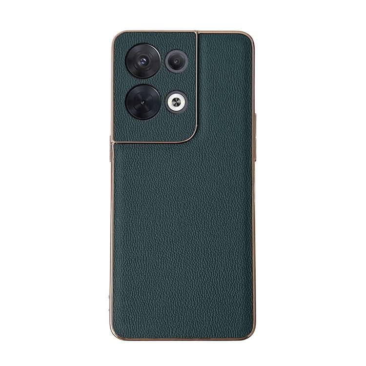 For OPPO Reno8 Genuine Leather Luolai Series Nano Plating Phone Case(Dark Green) Eurekaonline