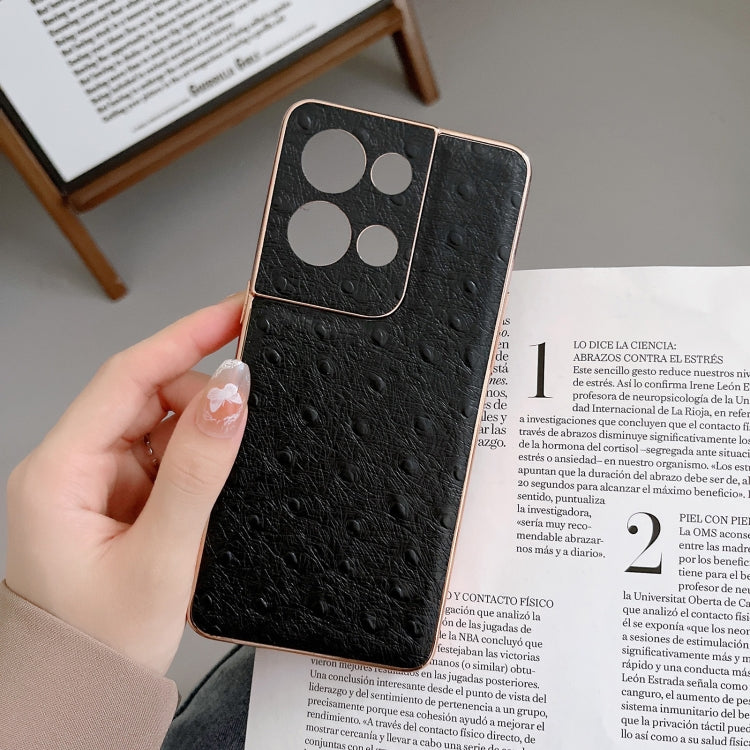 For OPPO Reno8 Genuine Leather Ostrich Texture Nano Plating Phone Case(Black) Eurekaonline