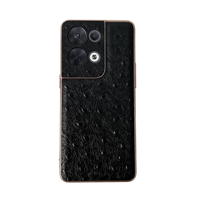 For OPPO Reno8 Genuine Leather Ostrich Texture Nano Plating Phone Case(Black) Eurekaonline