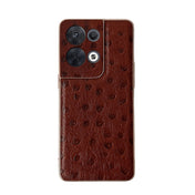 For OPPO Reno8 Genuine Leather Ostrich Texture Nano Plating Phone Case(Coffee) Eurekaonline