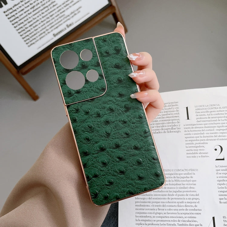 For OPPO Reno8 Genuine Leather Ostrich Texture Nano Plating Phone Case(Green) Eurekaonline