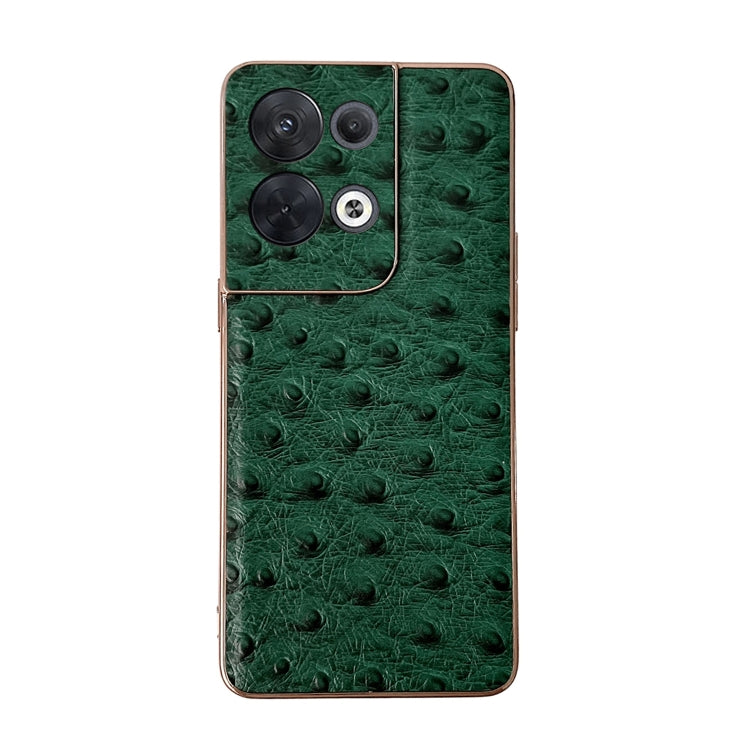 For OPPO Reno8 Genuine Leather Ostrich Texture Nano Plating Phone Case(Green) Eurekaonline