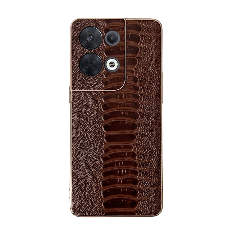 For OPPO Reno8 Genuine Leather Weilai Series Nano Plating Phone Case(Coffee) Eurekaonline