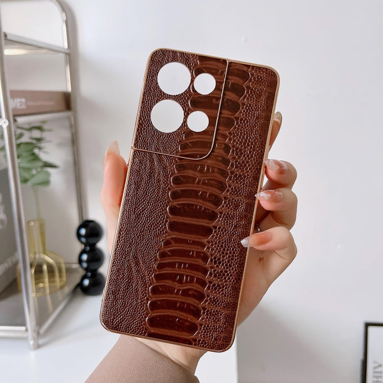 For OPPO Reno8 Genuine Leather Weilai Series Nano Plating Phone Case(Coffee) Eurekaonline