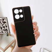 For OPPO Reno8 Genuine Leather Xiaoya Series Nano Plating Phone Case(Black) Eurekaonline