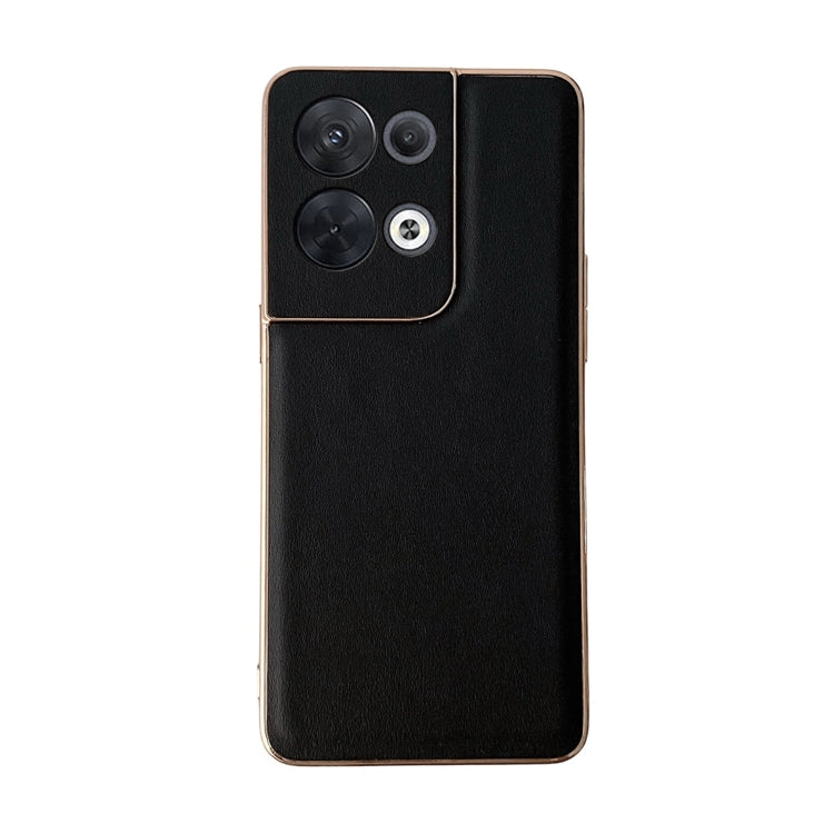 For OPPO Reno8 Genuine Leather Xiaoya Series Nano Plating Phone Case(Black) Eurekaonline