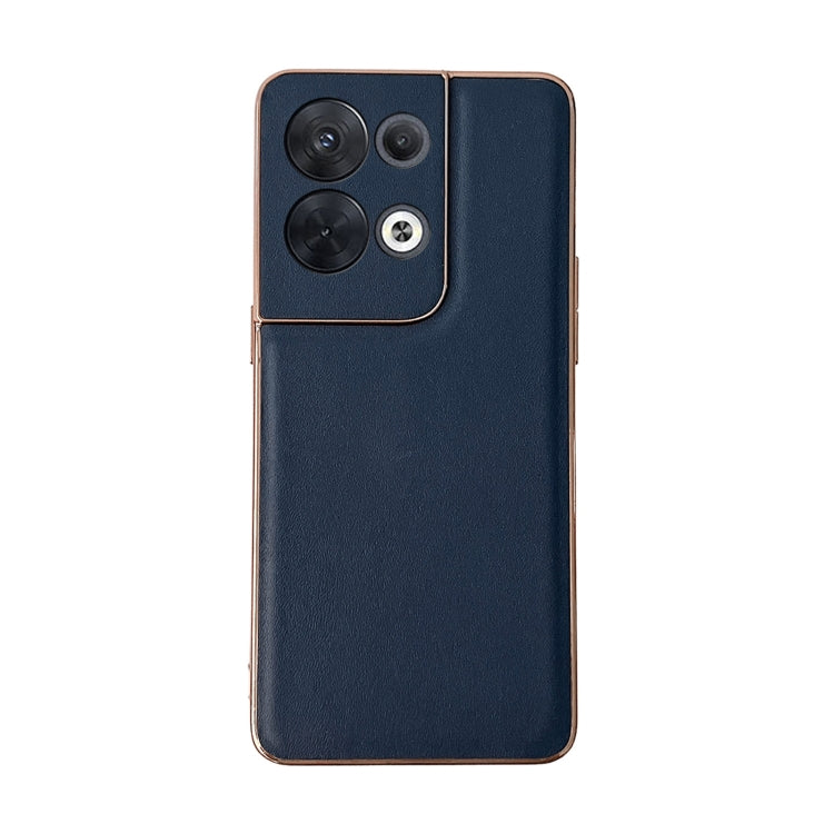 For OPPO Reno8 Genuine Leather Xiaoya Series Nano Plating Phone Case(Blue) Eurekaonline