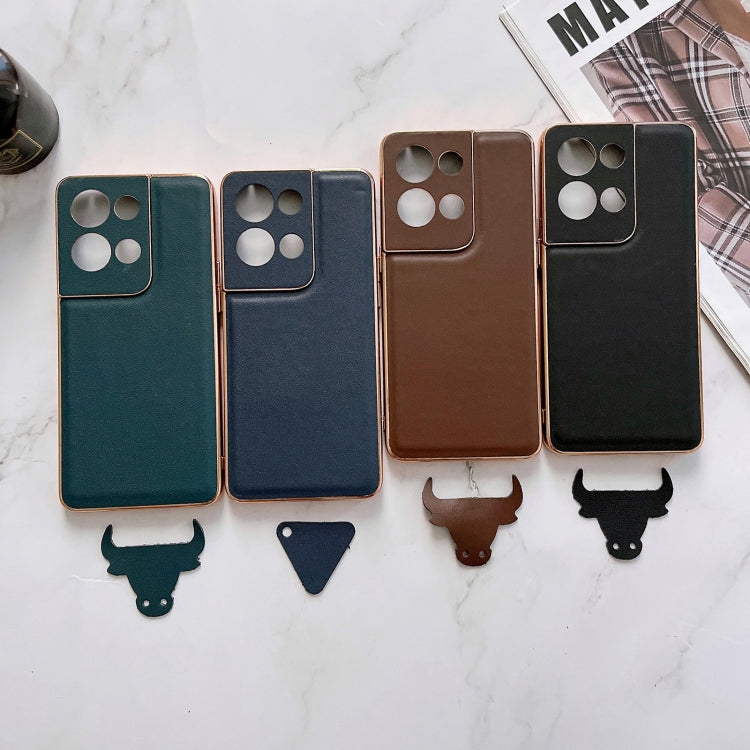 For OPPO Reno8 Genuine Leather Xiaoya Series Nano Plating Phone Case(Blue) Eurekaonline