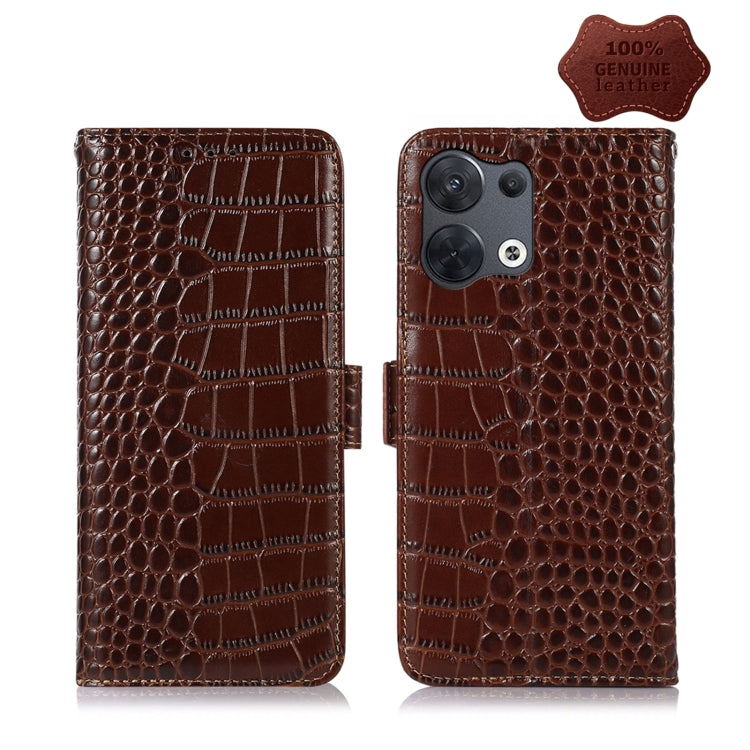 For OPPO Reno8 Pro 5G China Crocodile Top Layer Cowhide Leather Phone Case(Brown) Eurekaonline