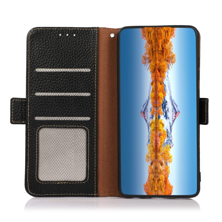 For OPPO Reno8 Pro 5G KHAZNEH Side-Magnetic Litchi Genuine Leather RFID Phone Case(Black) Eurekaonline