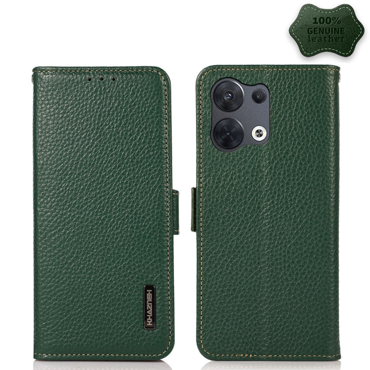 For OPPO Reno8 Pro 5G KHAZNEH Side-Magnetic Litchi Genuine Leather RFID Phone Case(Green) Eurekaonline