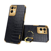 For OPPO Reno8 Pro+ 6D Electroplating Crocodile Texture Phone Case With Holder(Black) Eurekaonline