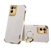 For OPPO Reno8 Pro+ 6D Electroplating Crocodile Texture Phone Case With Holder(White) Eurekaonline