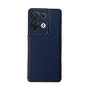 For OPPO Reno8 Pro Genuine Leather Luolai Series Nano Plating Phone Case(Dark Blue) Eurekaonline