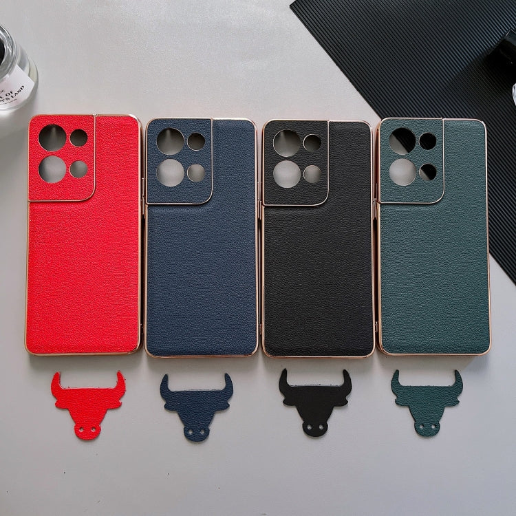 For OPPO Reno8 Pro Genuine Leather Luolai Series Nano Plating Phone Case(Dark Blue) Eurekaonline