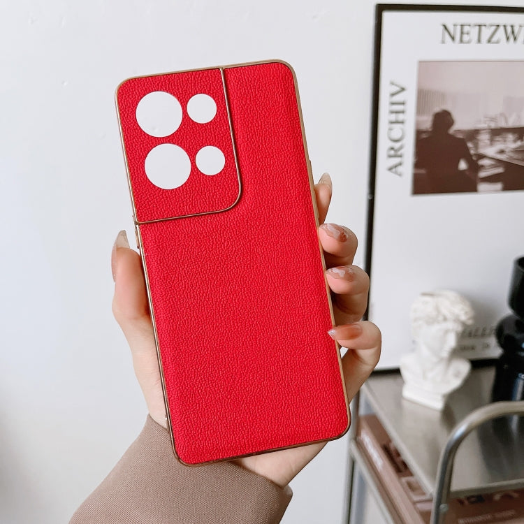 For OPPO Reno8 Pro Genuine Leather Luolai Series Nano Plating Phone Case(Red) Eurekaonline