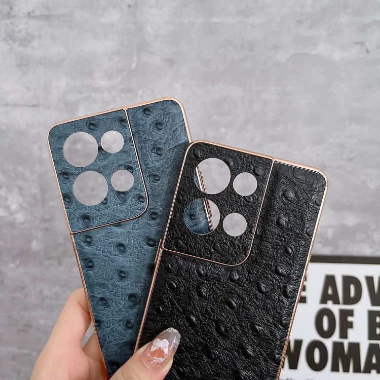 For OPPO Reno8 Pro Genuine Leather Ostrich Texture Nano Plating Phone Case(Black) Eurekaonline