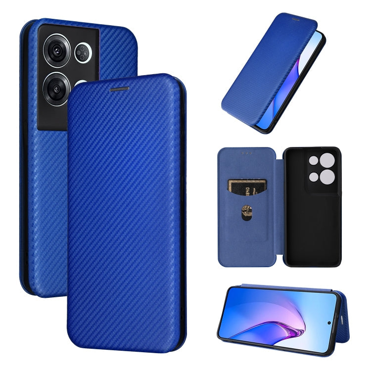  Reno8 Pro+ Carbon Fiber Texture Flip Leather Phone Case(Blue) Eurekaonline