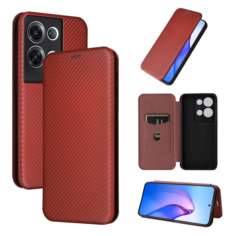  Reno8 Pro+ Carbon Fiber Texture Flip Leather Phone Case(Brown) Eurekaonline