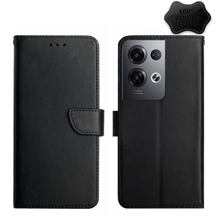  Reno8 Pro HT02 Genuine Leather Fingerprint-proof Flip Phone Case(Black) Eurekaonline