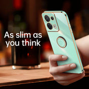 For OPPO Reno8 Pro XINLI Straight Edge 6D Electroplate TPU Phone Case with Ring Holder(Mint Green) Eurekaonline