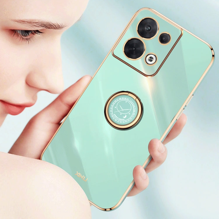 For OPPO Reno8 Pro XINLI Straight Edge 6D Electroplate TPU Phone Case with Ring Holder(Mint Green) Eurekaonline