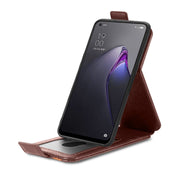 For OPPO Reno8 Splicing Wallet Card Holder Vertical Flip Leather Phone Case(Brown) Eurekaonline