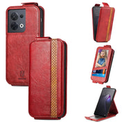 For OPPO Reno8 Splicing Wallet Card Holder Vertical Flip Leather Phone Case(Red) Eurekaonline