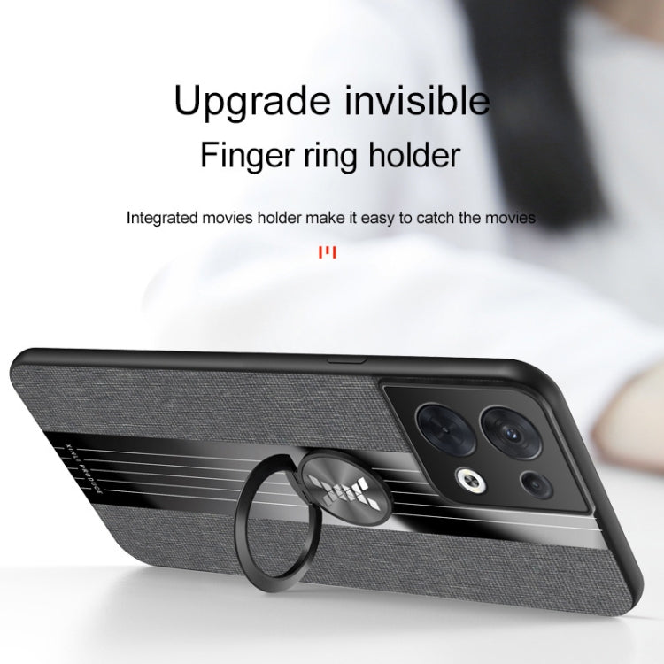For OPPO Reno8 XINLI Stitching Cloth Textue TPU Phone Case with Ring Holder(Black) Eurekaonline