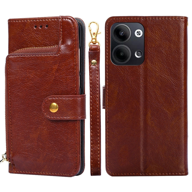  Reno9 Pro 5G Zipper Bag Leather Phone Case(Brown) Eurekaonline