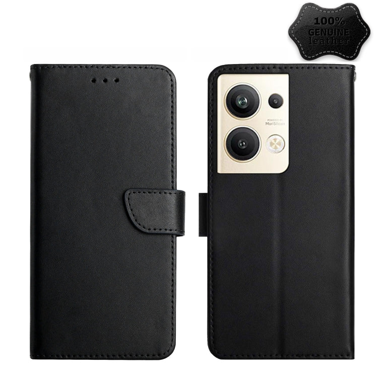 For OPPO Reno9 Pro+ HT02 Genuine Leather Fingerprint-proof Flip Phone Case(Black) Eurekaonline