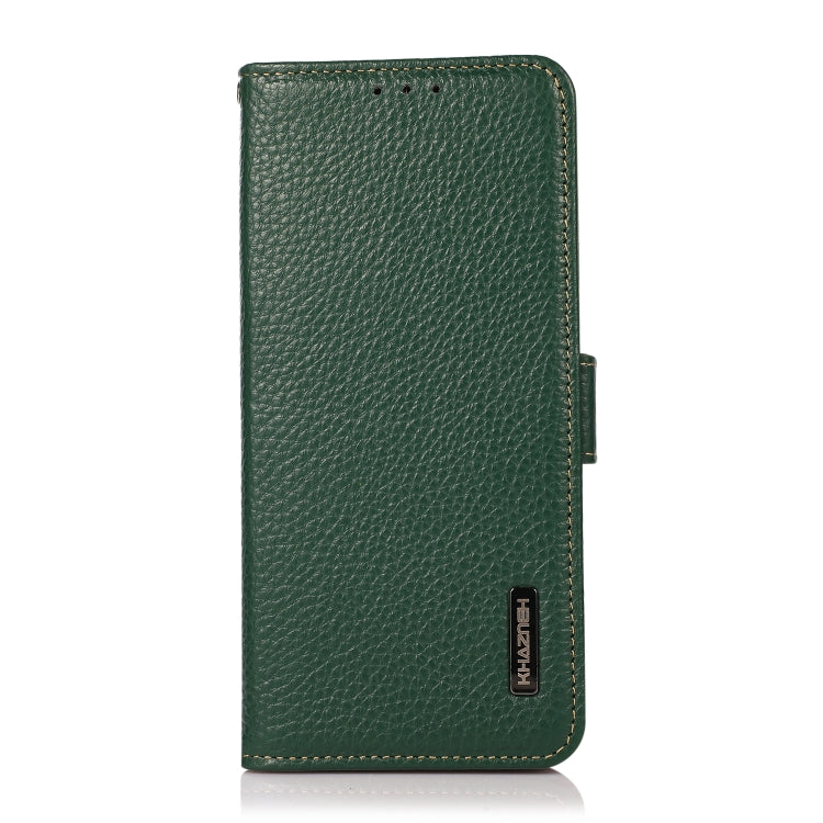 For OPPO Reno9 Pro+ KHAZNEH Side-Magnetic Litchi Genuine Leather RFID Phone Case(Green) Eurekaonline