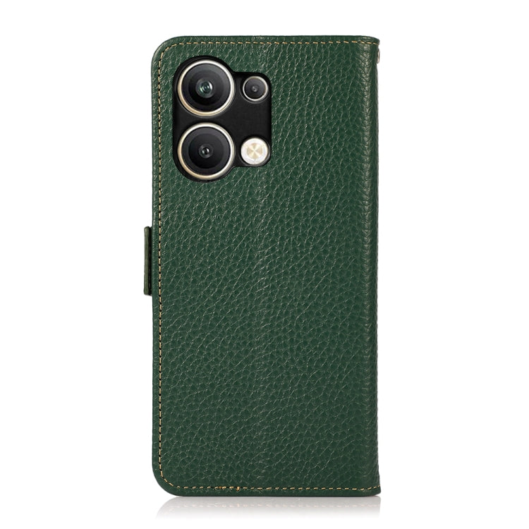 For OPPO Reno9 Pro+ KHAZNEH Side-Magnetic Litchi Genuine Leather RFID Phone Case(Green) Eurekaonline