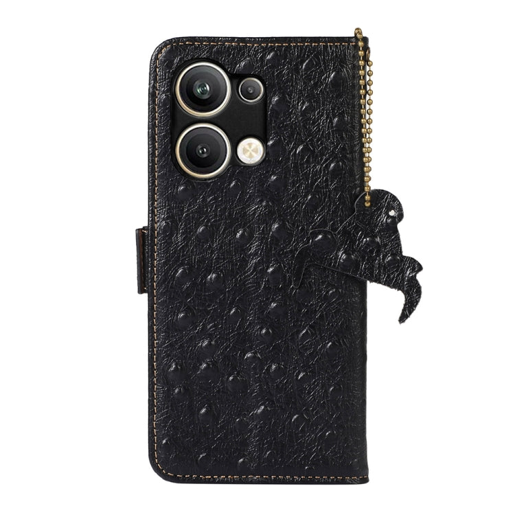 For OPPO Reno9 Pro+ Ostrich Pattern Genuine Leather RFID Phone Case(Black) Eurekaonline