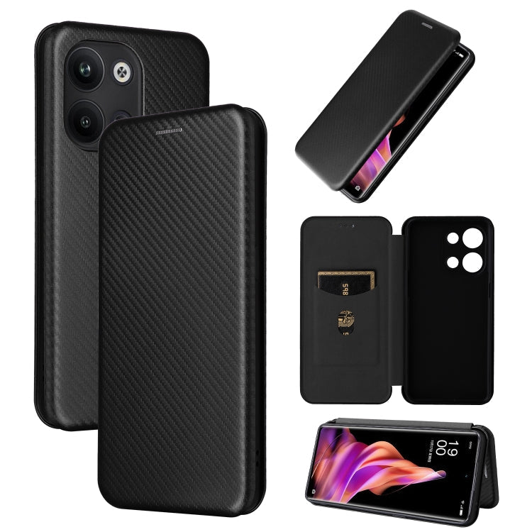  Reno9 Pro 5G Carbon Fiber Texture Flip Leather Phone Case(Black) Eurekaonline