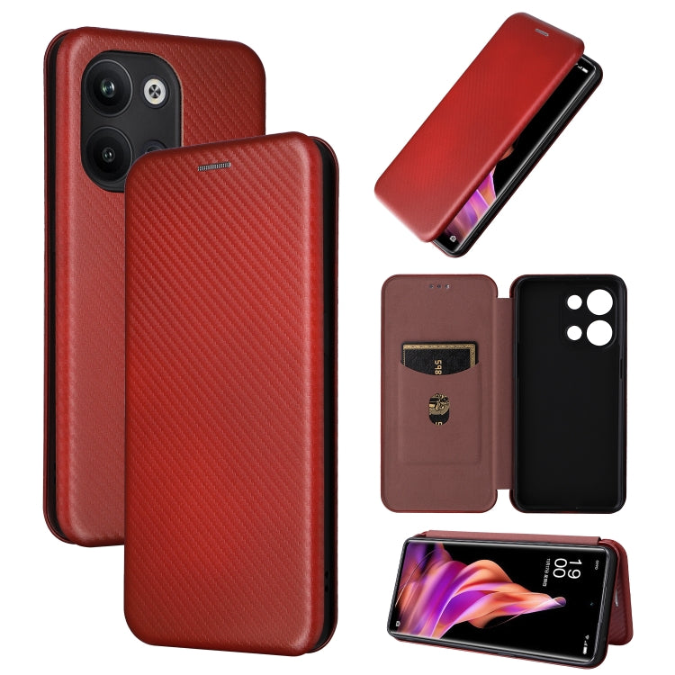  Reno9 Pro 5G Carbon Fiber Texture Flip Leather Phone Case(Brown) Eurekaonline