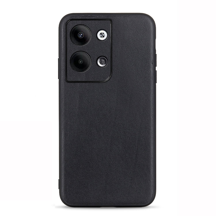 For OPPO Reno9 / Reno9 Pro Accurate Hole Lambskin Texture Genuine Leather Phone Case(Black) Eurekaonline