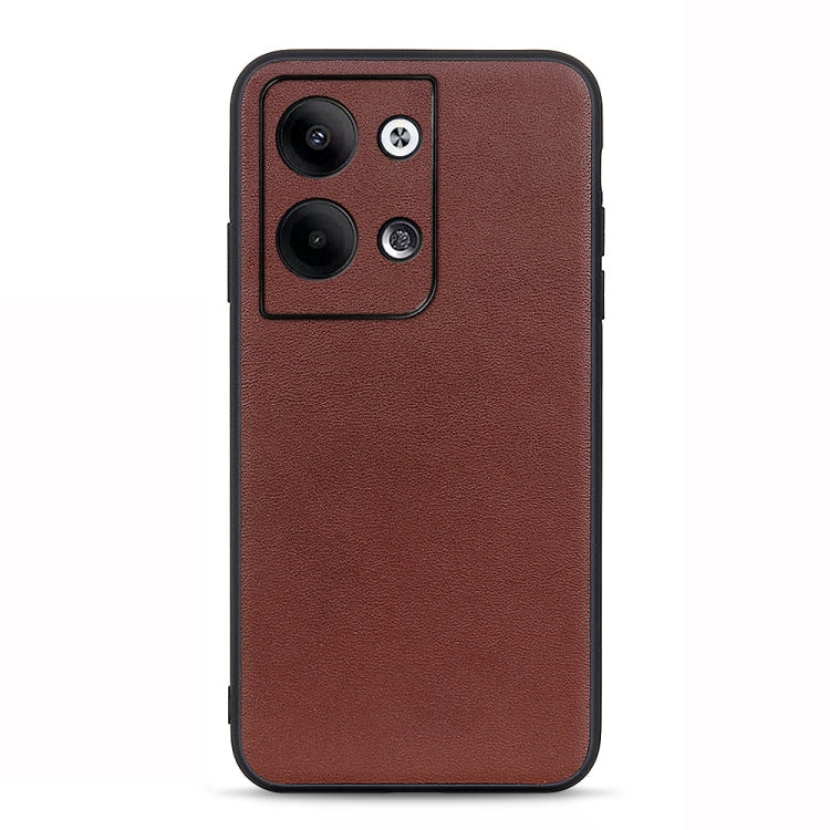 For OPPO Reno9 / Reno9 Pro Accurate Hole Lambskin Texture Genuine Leather Phone Case(Brown) Eurekaonline
