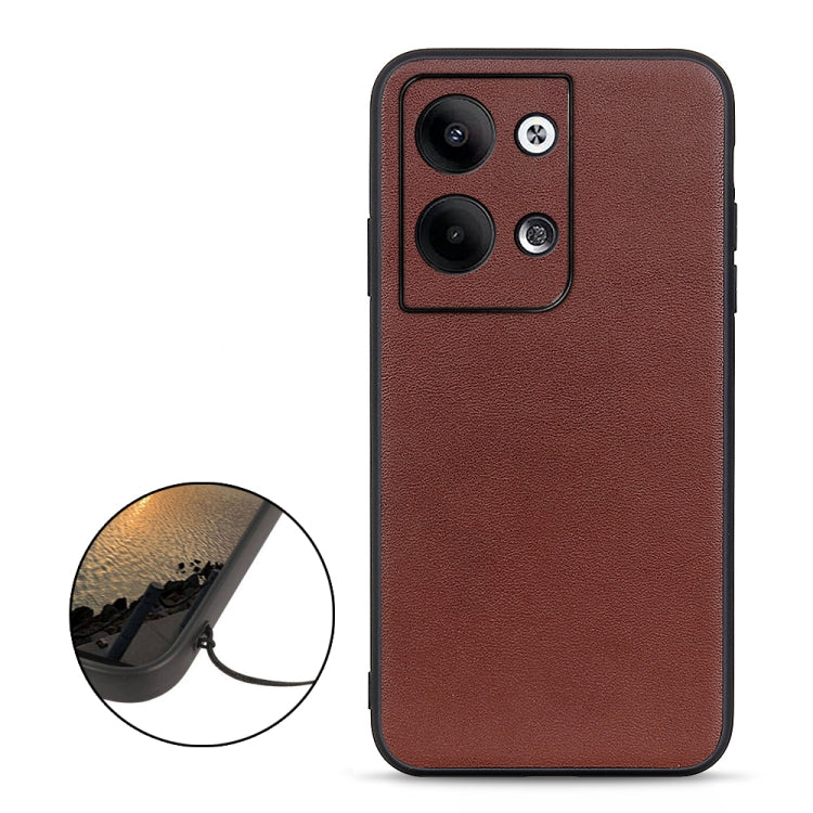  Reno9 Pro Accurate Hole Lambskin Texture Genuine Leather Phone Case(Brown) Eurekaonline