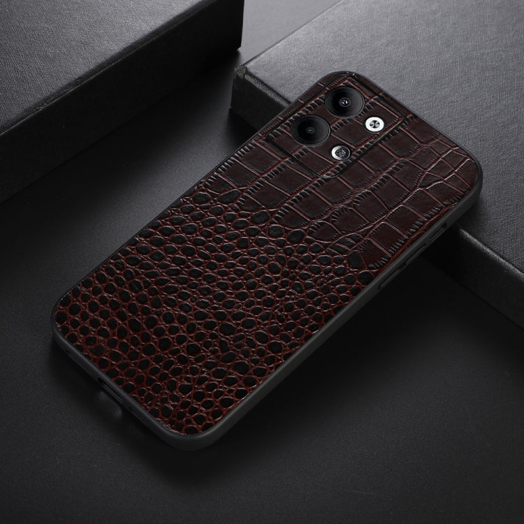For OPPO Reno9 / Reno9 Pro Crocodile Texture Genuine Leather Phone Case(Coffee) Eurekaonline