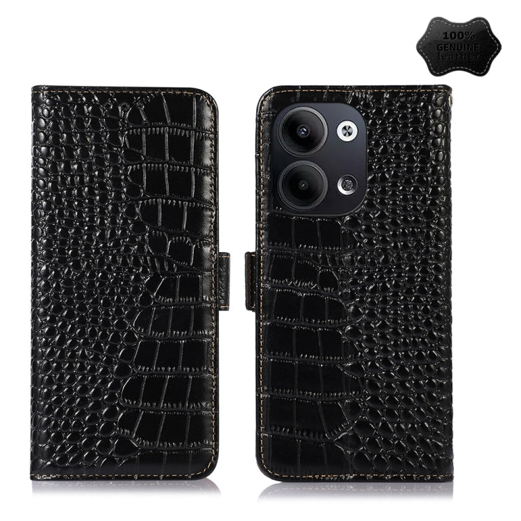  Reno9 Pro Crocodile Top Layer Cowhide Leather Phone Case(Black) Eurekaonline