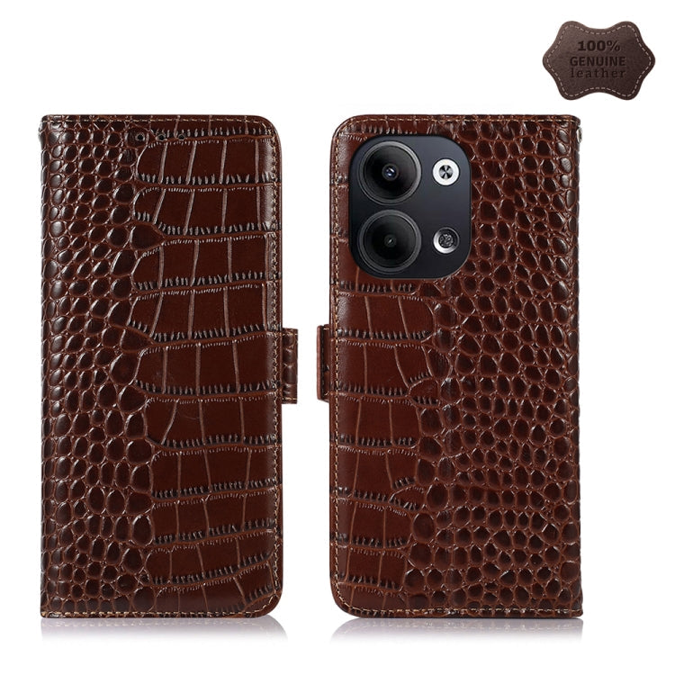  Reno9 Pro Crocodile Top Layer Cowhide Leather Phone Case(Brown) Eurekaonline